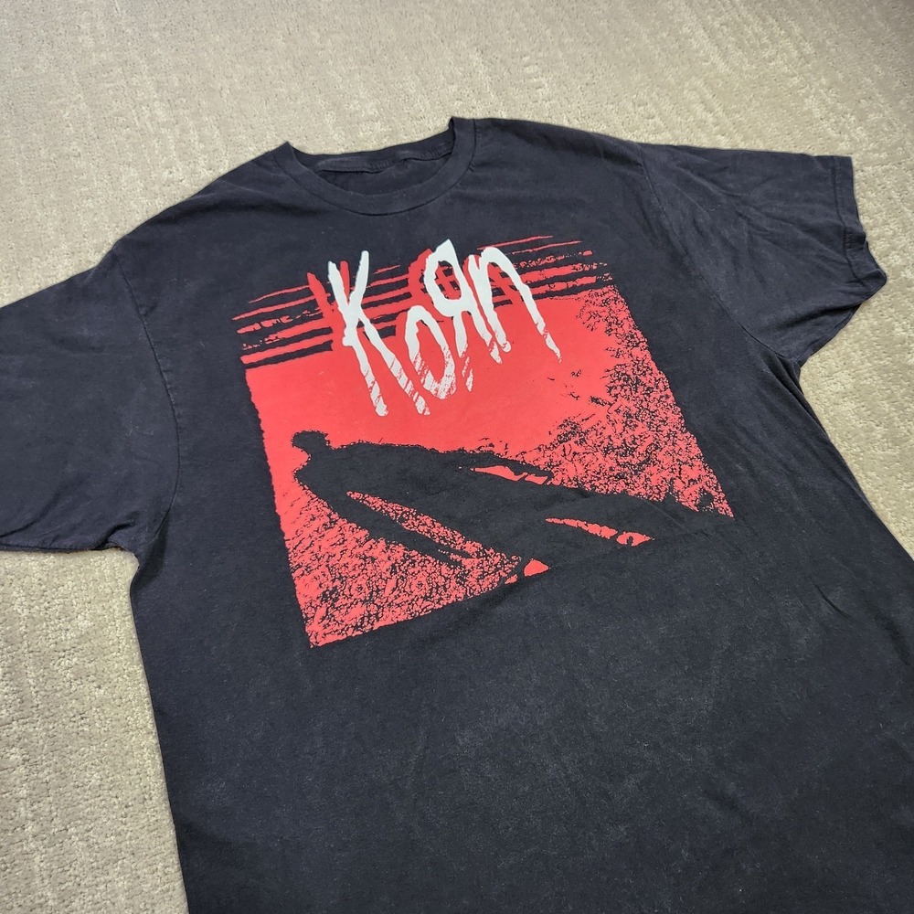 Korn Shirt Men Medium Black Grunge Metal Rock Band Y2K Cotton Logo